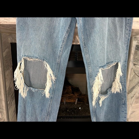 Free People We the Free Maggie Mid-Rise Straight-Leg Jeans Ripped Frayed 29 - Picture 10 of 14